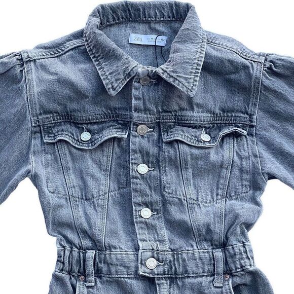 ZARA Jumpsuit Youth 11-12 Grey Denim Long Sleeve Retro‎ Button Up - Picture 3 of 12